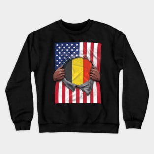 Belgium Flag American Flag Ripped - Gift for Belgian From Belgium Crewneck Sweatshirt